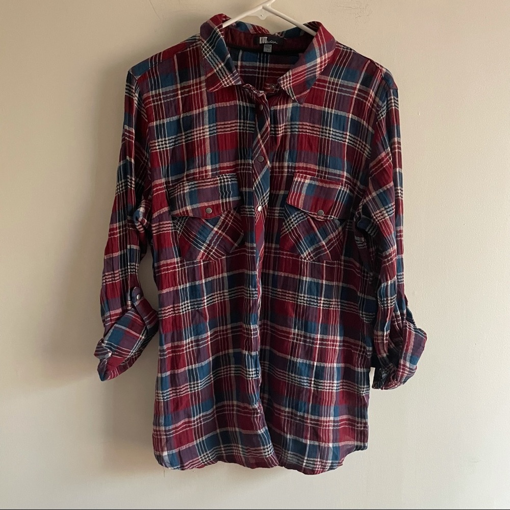Kut from the kloth plaid womens button up short size large